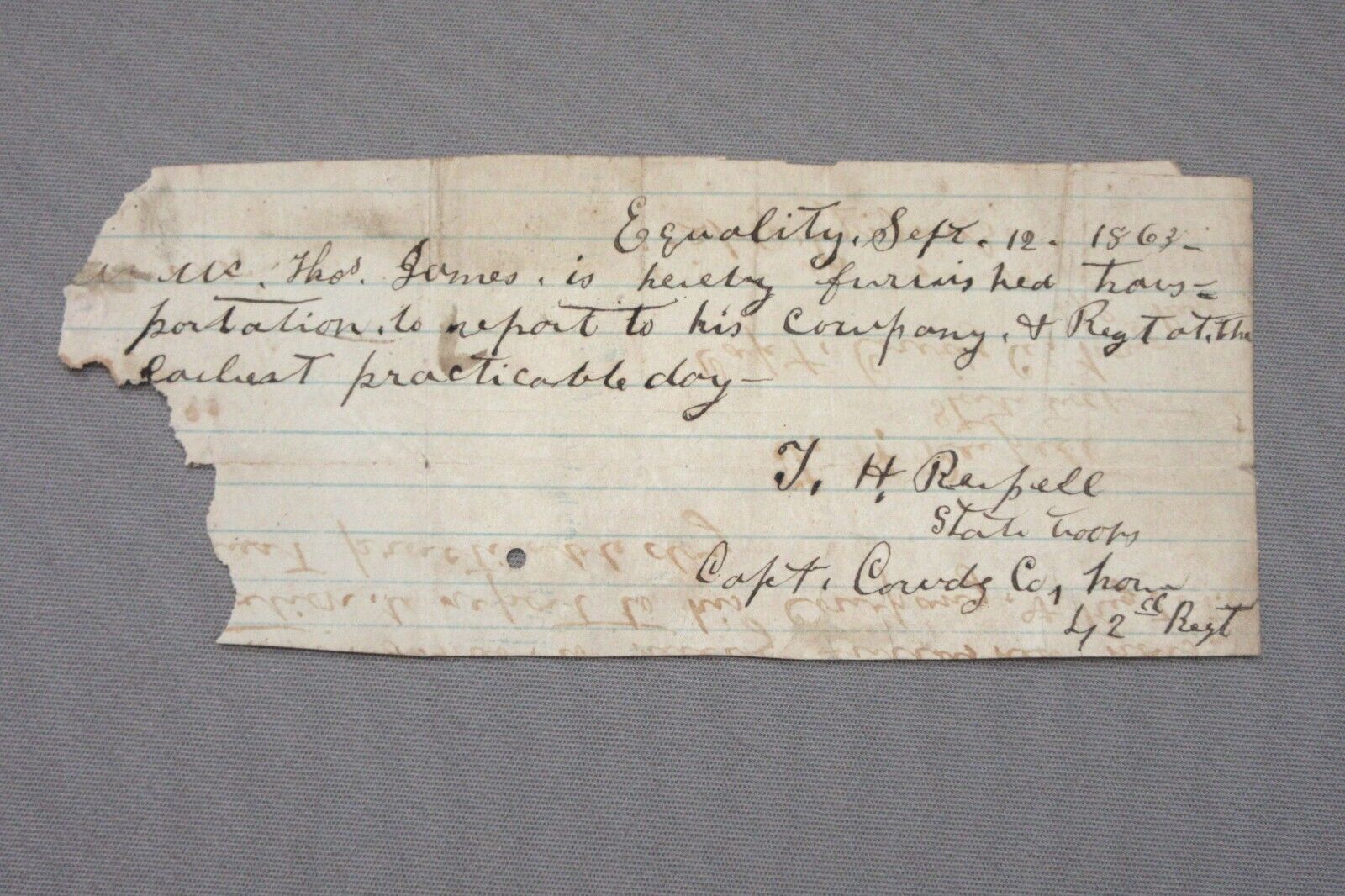 1863 Confederate Pass Signed by Capt. Thomas H. Russell, 1st SC State Troops