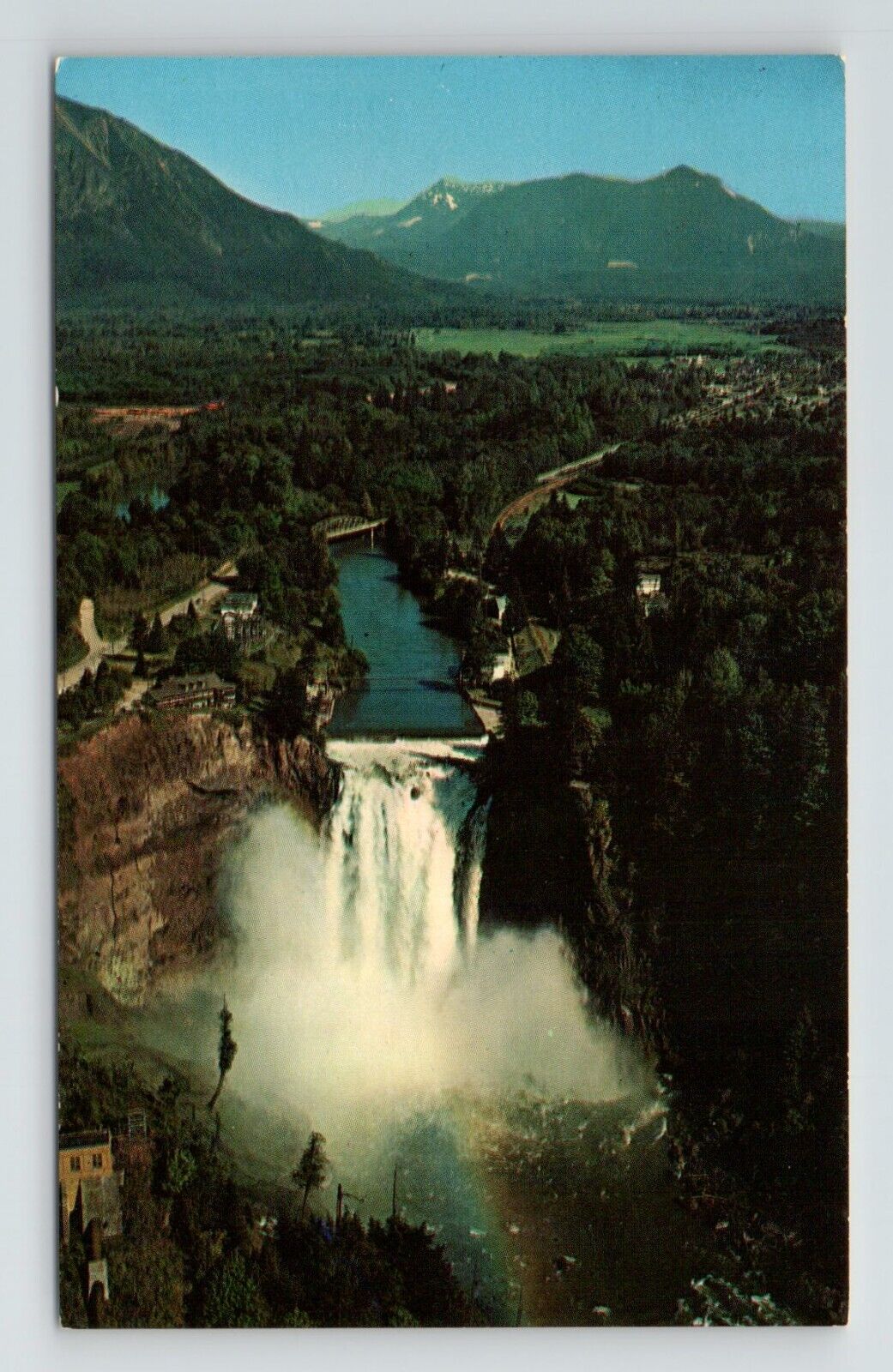 Snoqualmie Falls Washington Waterfall Town Cascade Mountains WA VTG Postcard