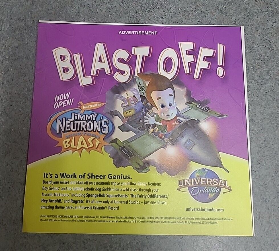Jimmy Neutron\'s Nicktoon Blast Universal Orlando Print Ad 2003 5x5