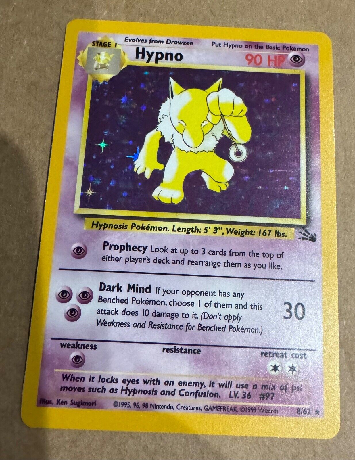 NEAR MINT HYPNO  (8/62) Holo Rare Unlimited Fossil Set Pokemon Card
