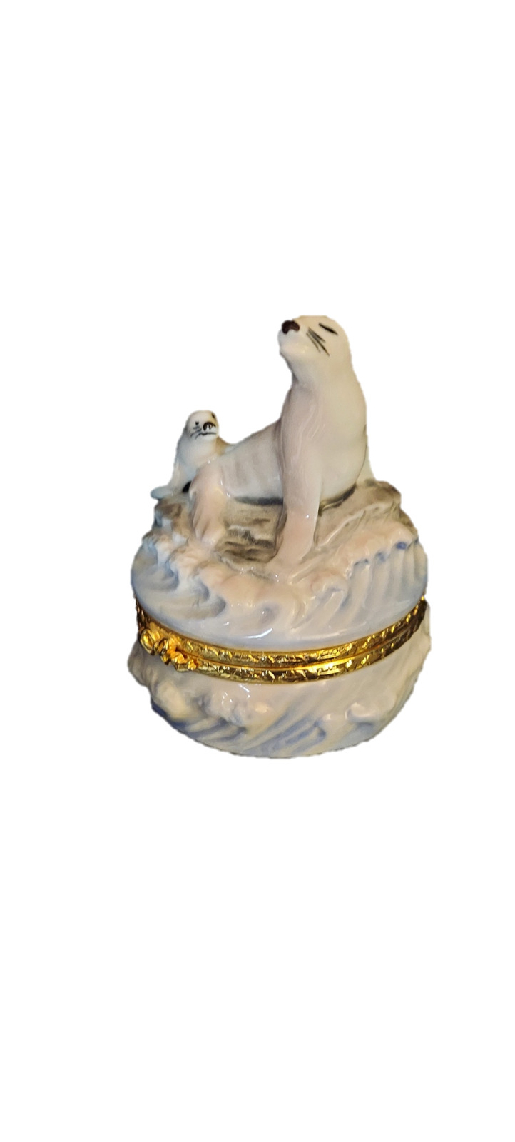 1998 Geo. Z Lefton Mom & Baby Seal Porcelain Hinge Trinket Box #11975