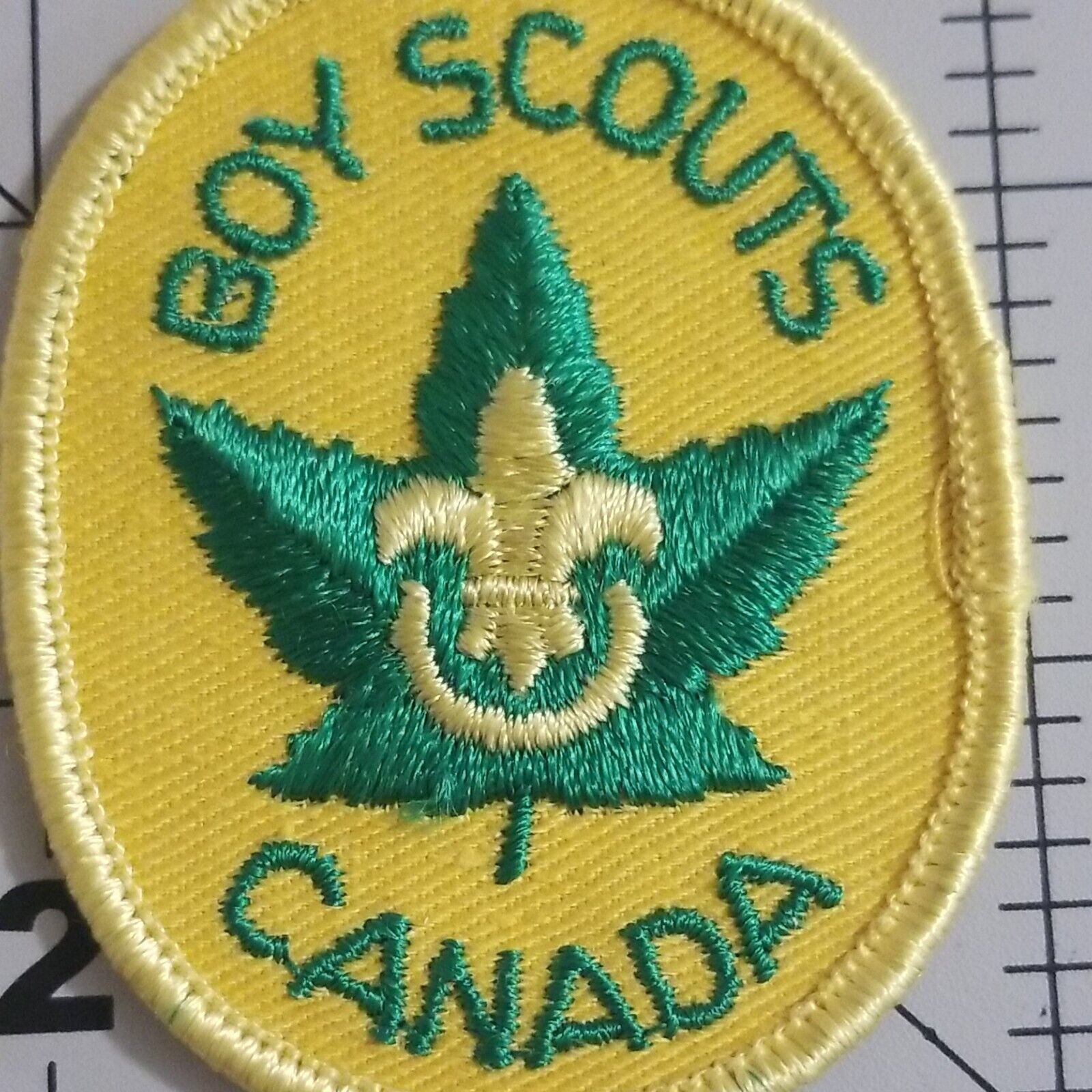 Patch Boy Scouts Canada Yellow Fleur de lis On Leaf BSC Vintage