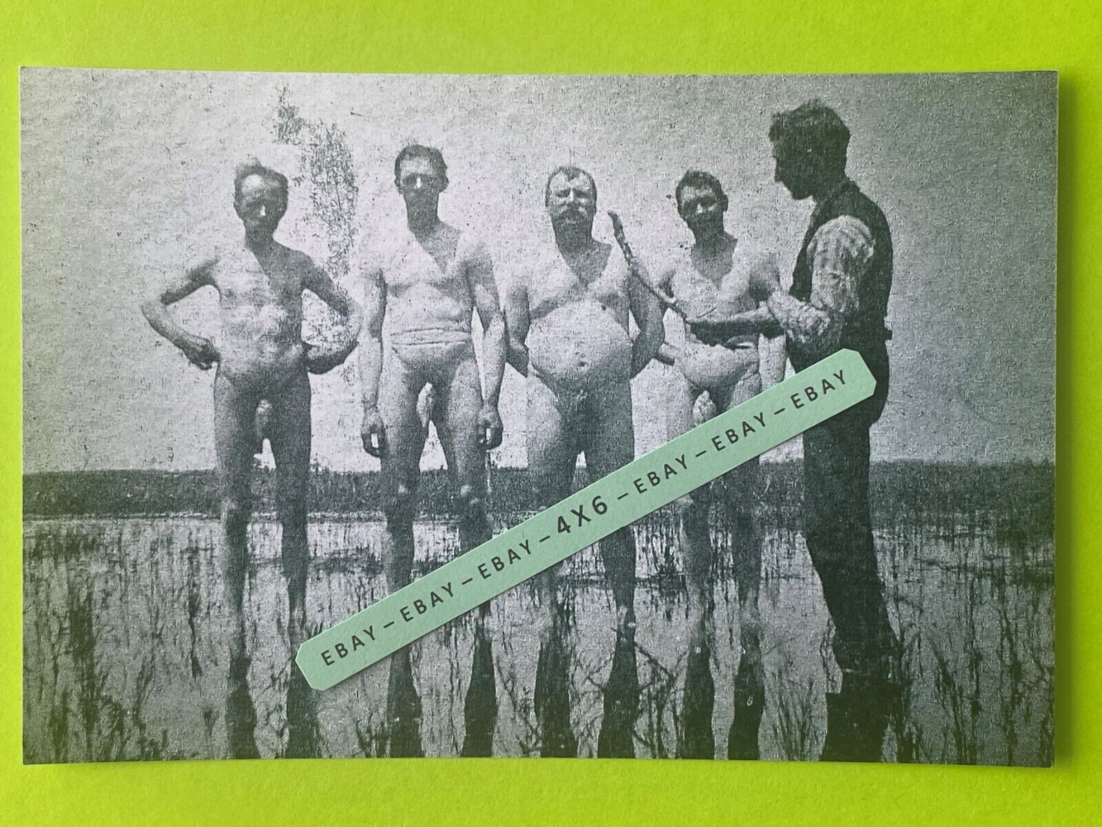Found 4X6 Odd Strange Old Photo of Four Old Naked Men with Fish on Their Groin ?
