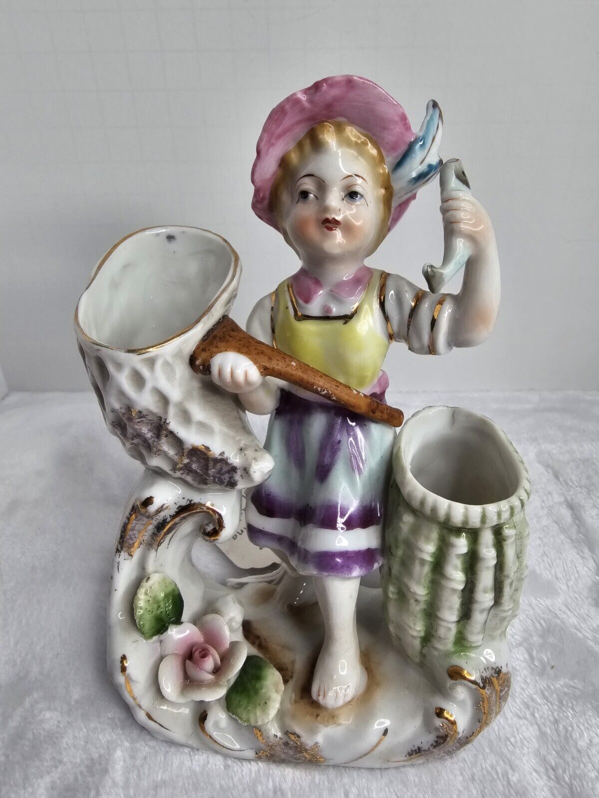 Ucagco Vintage Fisherwoman Figurine Vase Planter Toothpick Holder