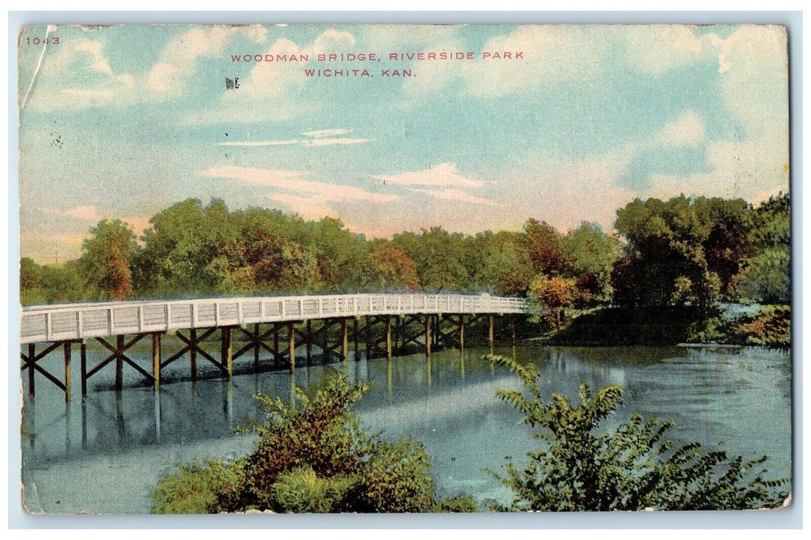 1910 Woodman Bridge Riverside Park River Lake Wichita Kansas KS Vintage Postcard