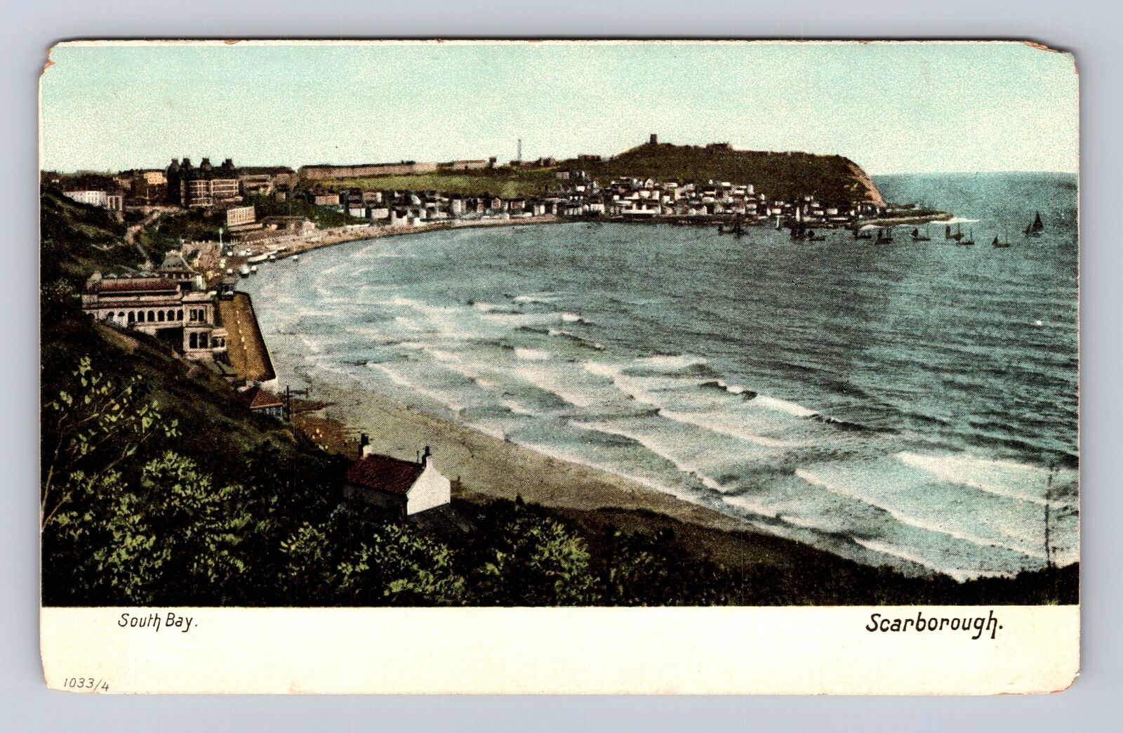 Scarborough England, South Bay Scenic View, Antique, Vintage Souvenir Postcard