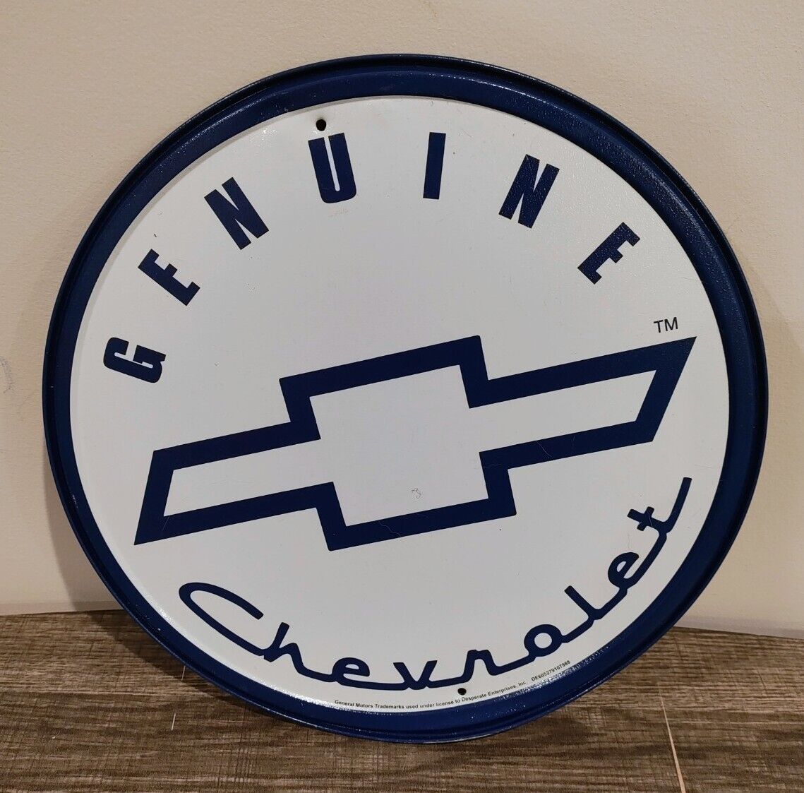 Genuine Chevrolet Metal Round Blue & White Sign 12 in - Fast Shipping