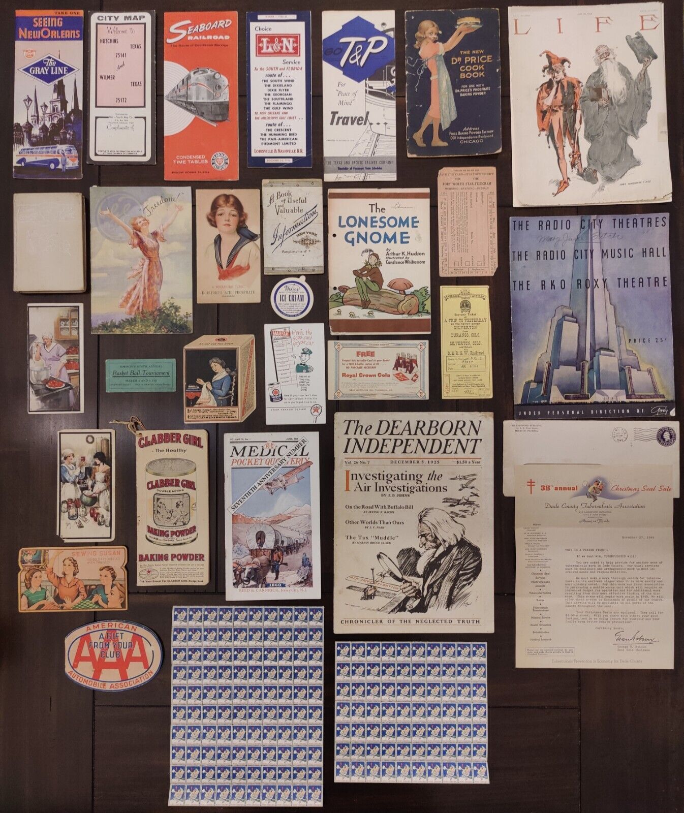 Vintage Advertising, Recipe booklets, Railroad/Bus pamphlets, tickets, Much More