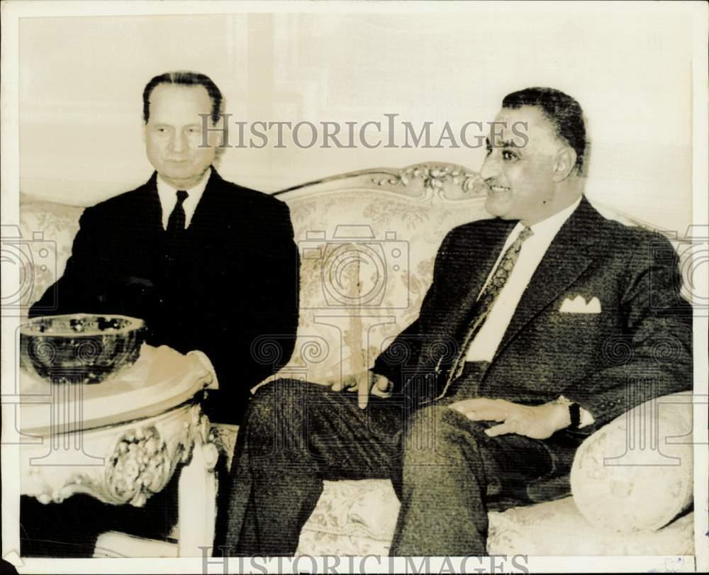 1967 Press Photo Gamal Abdel Nasser & Swedish diplomat Gunnar V. Jarrang, Egypt