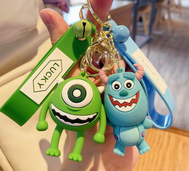 2PCS Cute Disney Mike & Sulley 3D PVC Bags Hanger Pendant Keychains Key Rings