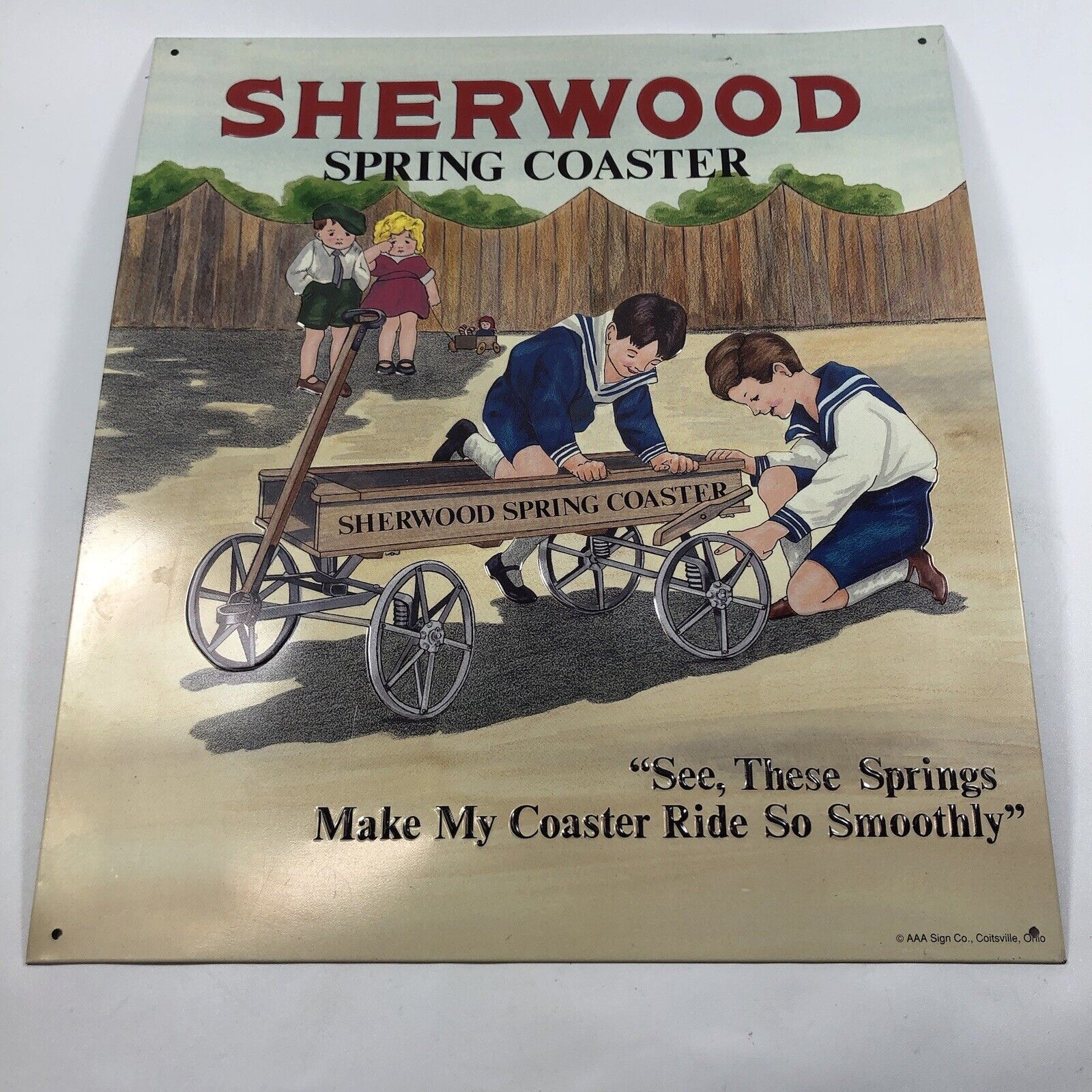 Sherwood Spring Coaster Steel Poster 14x12 Inch Vintage 1993 AAA Sign Co. Used