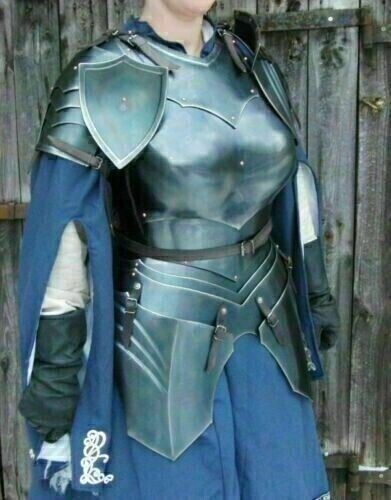 18GA SCA Steel Medieval Half Body Dark Lady Plate Armor Suit Cuirass & Puldrons