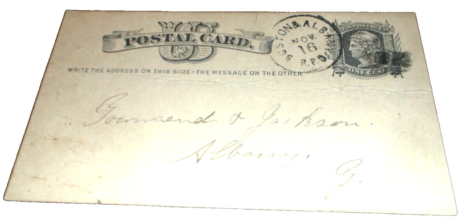 NOVEMBER 1877 BOSTON & ALBANY RAILROAD NYC RPO HANDLED POST CARD