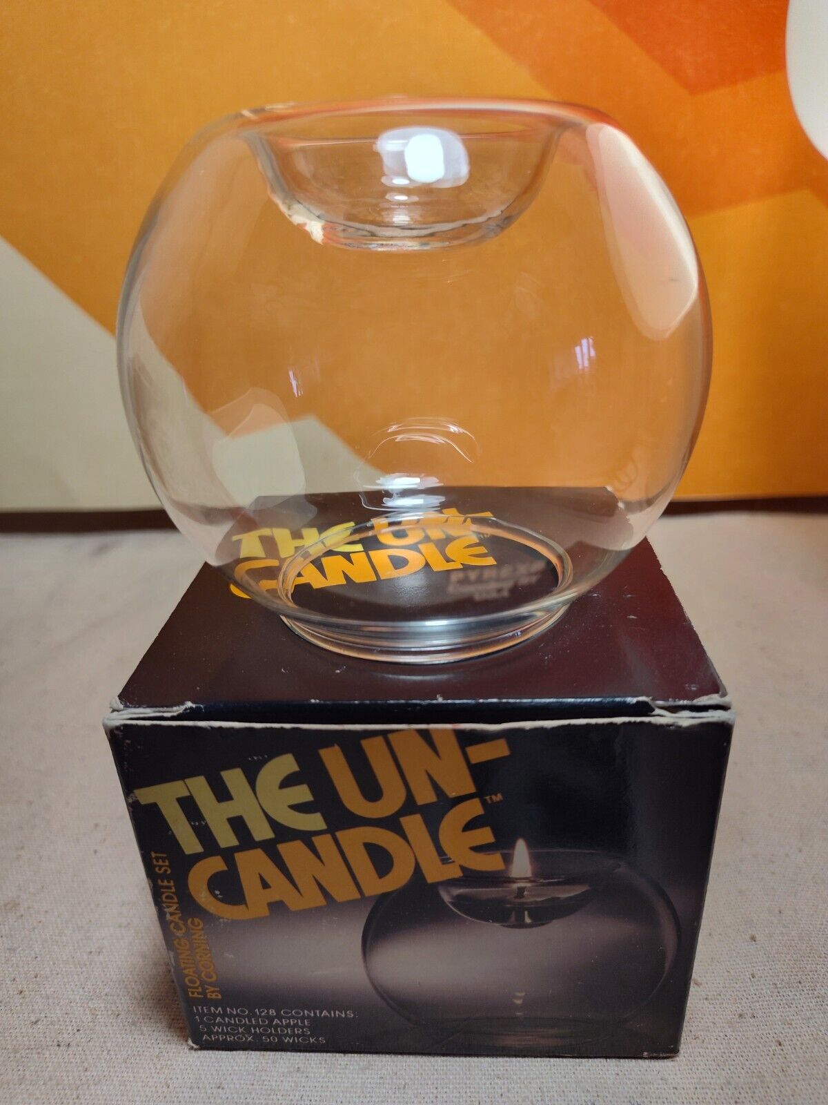 Vintage Pyrex #128 The Un-Candle Corning Candle Apple with Original Box