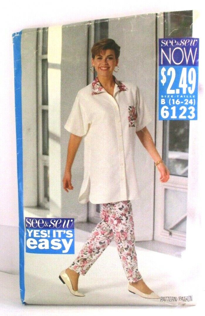 Pattern 6123 Vintage Butterick See & Sew Sewing Size B 16-24 Top Pant 1992.