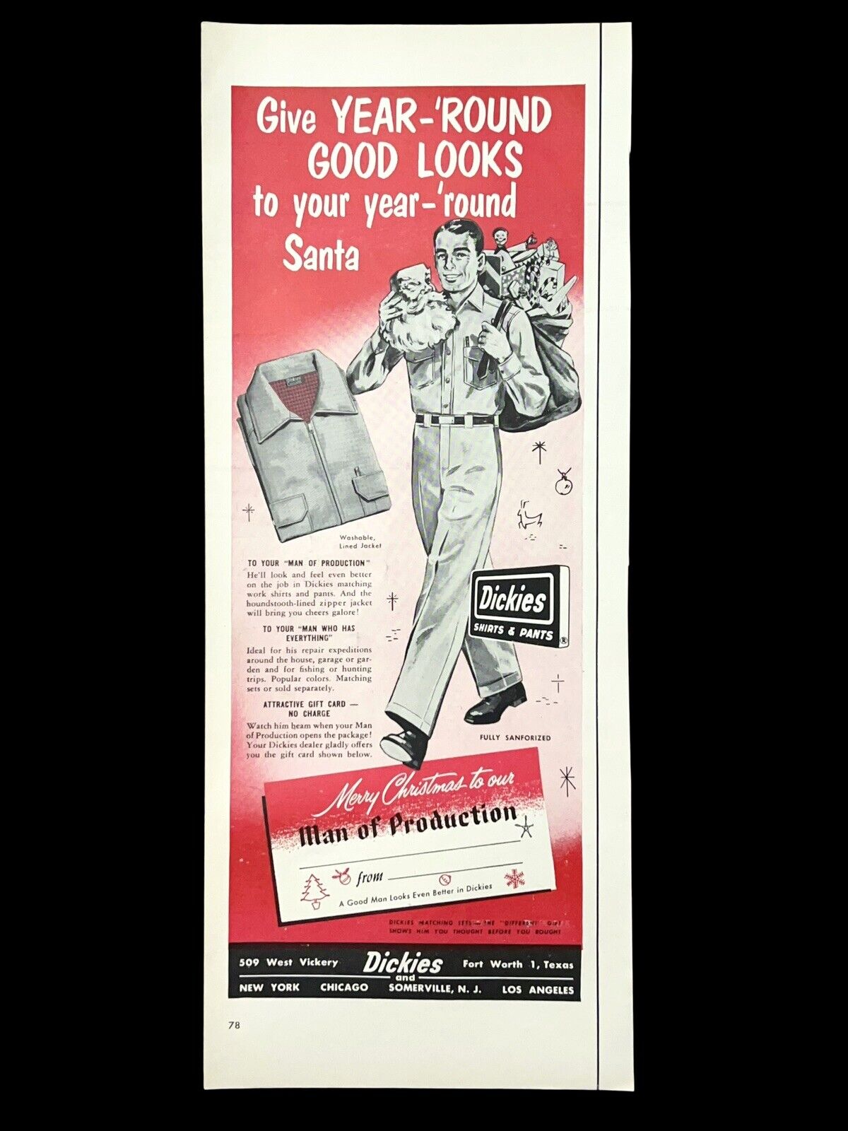 1952 Dickies work pants shirts clothes production worker vintage print ad 