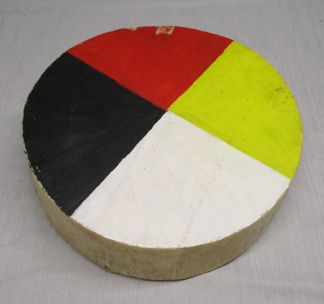 Vintage Large 12 inch Painted North American Native Hand Drum - Raw Hide