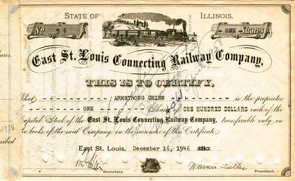 East St. Louis Connecting Railway Co. - Stock Certificate - Railroad Stocks