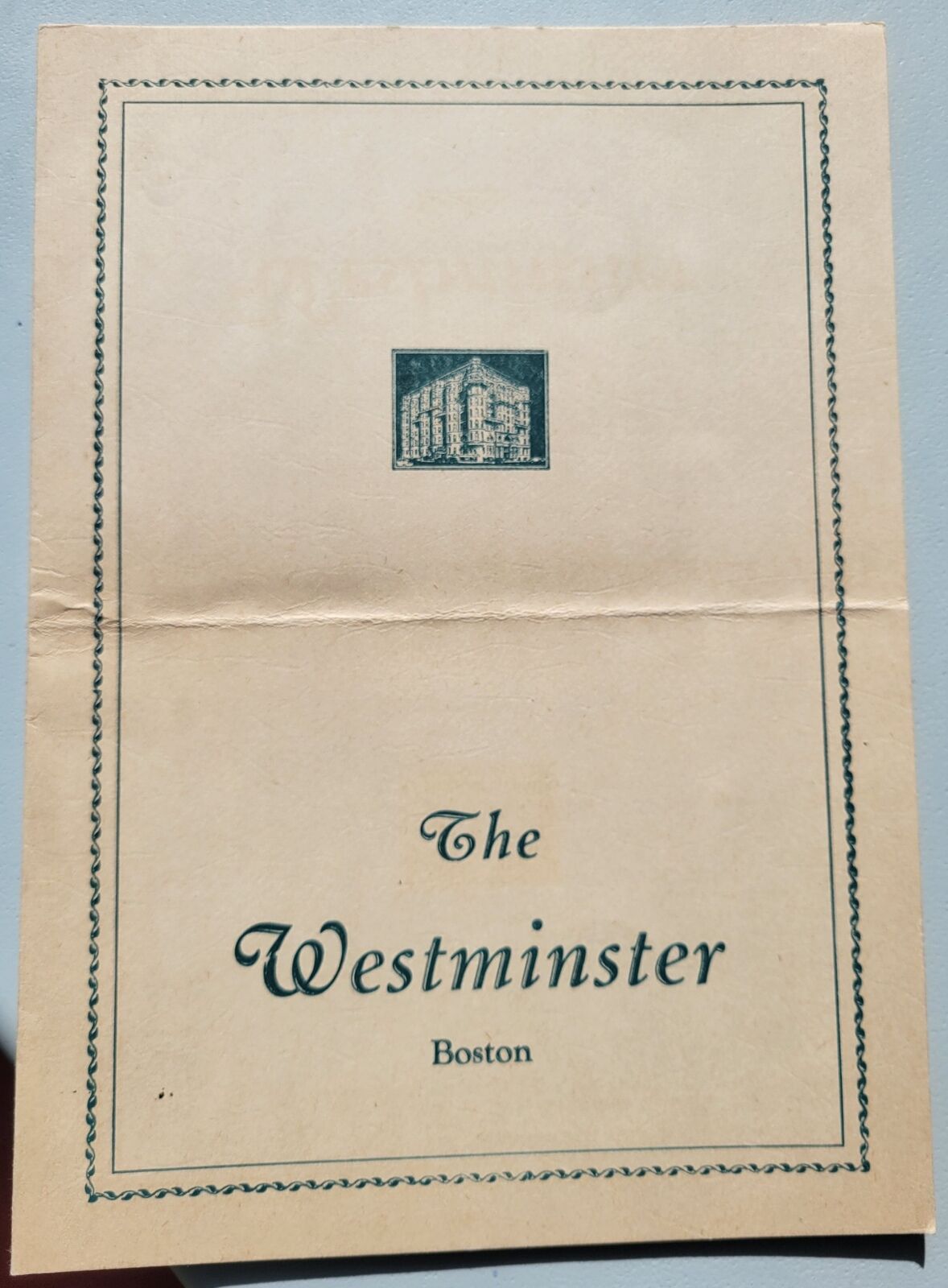 1938, The Westminster, Boston, Massachusetts, Menu, Placemat, Original, Vintage