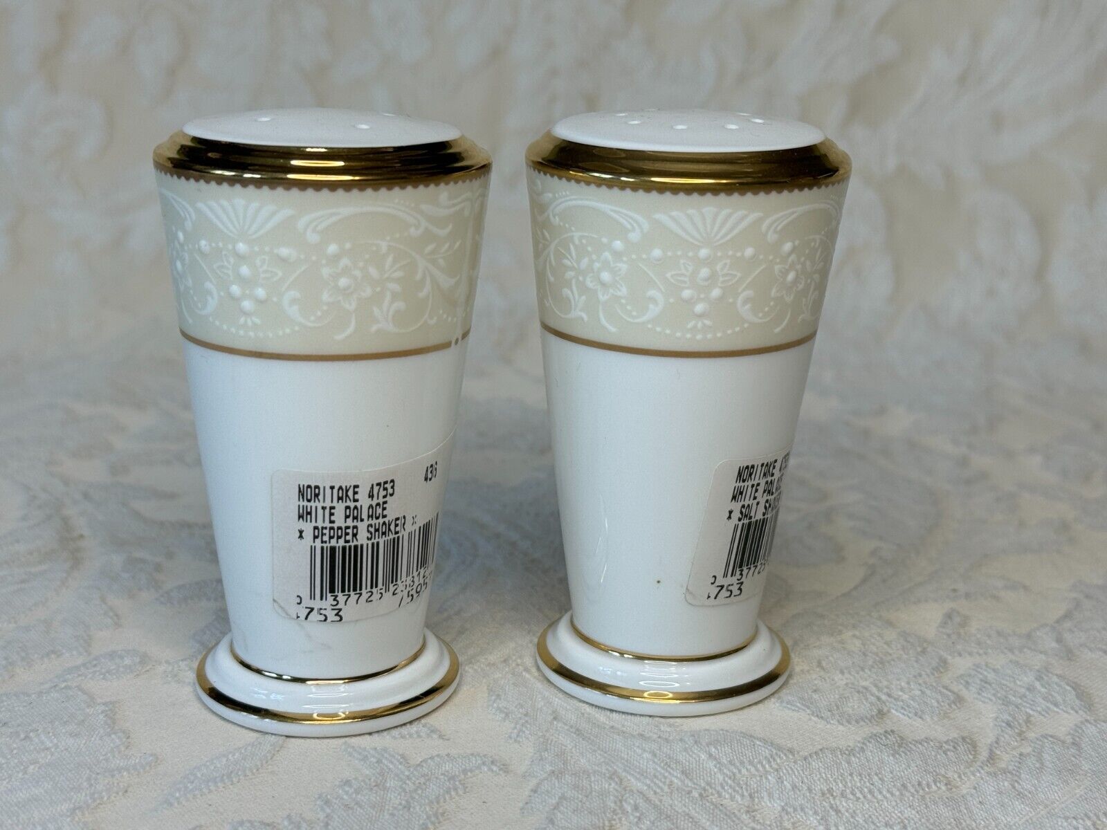 NORITAKE WHITE PALACE SALT & PEPPER SHAKERS NEW WITH TAGS - PERFECT