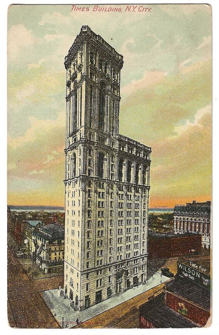 New York City, Manhattan c1907 Times Building, Hudson River, Cyrus L W Eidlitz