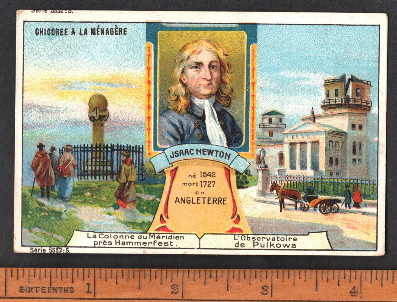 Isaac Newton Rare French Trade Card Early 1900\'s Inventor Electricity Telescope
