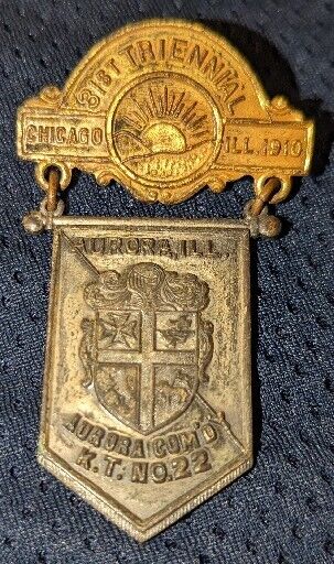 Rare 1910 31st Triennial Medal Pin Aurora, Chicago Illinois Commandry K.T No. 22