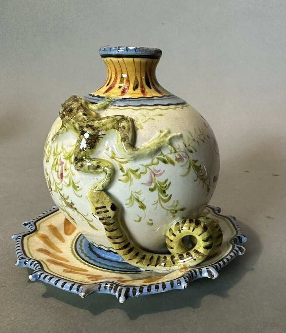 Antique Italian Soft Paste Porcelain Certosa Di Firenze Frog & Snake 5.25\