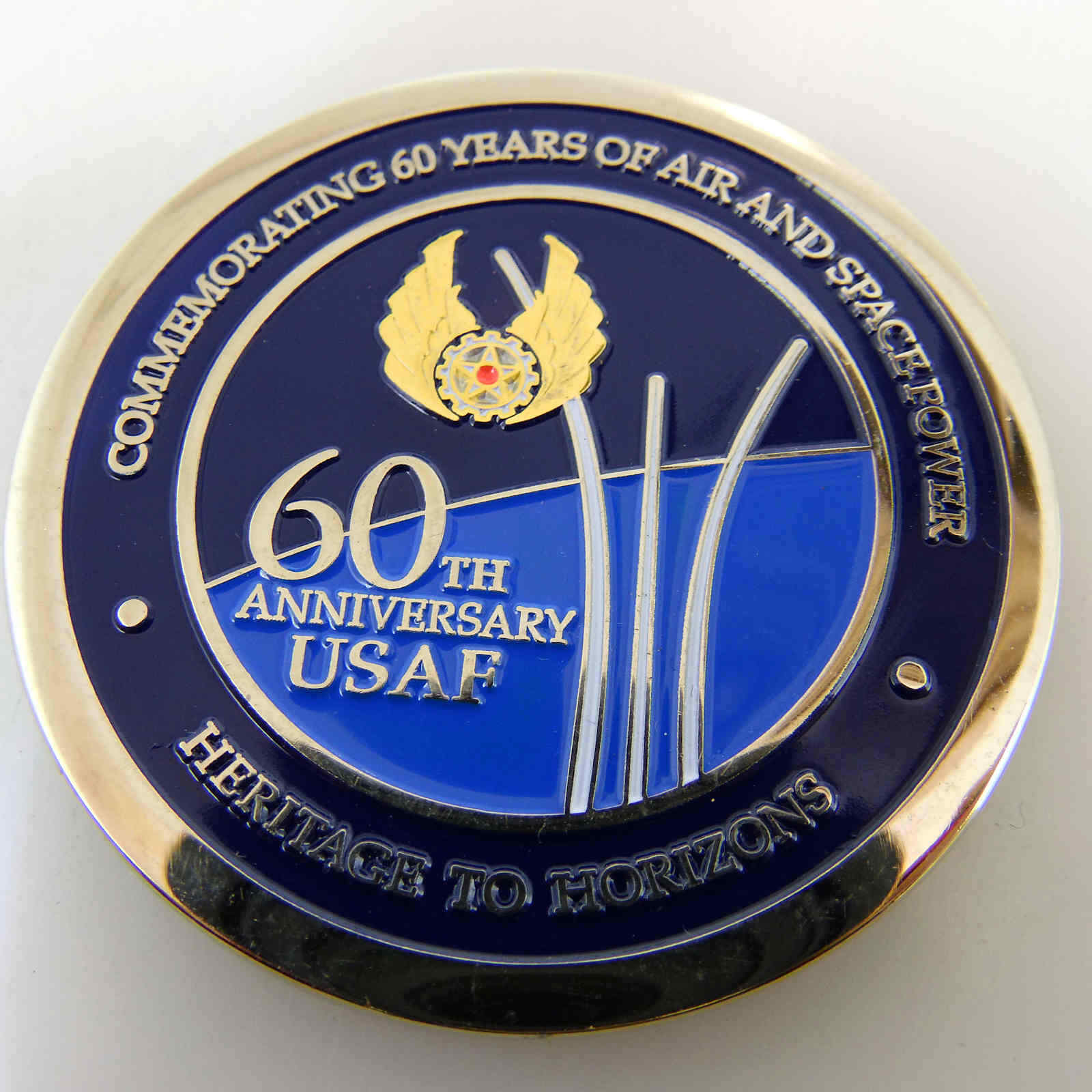 USAF 60TH ANNIVERSARY COMMEMORATING 60YEARS OF AIR AND SPACEPOWER CHALLENGE COIN