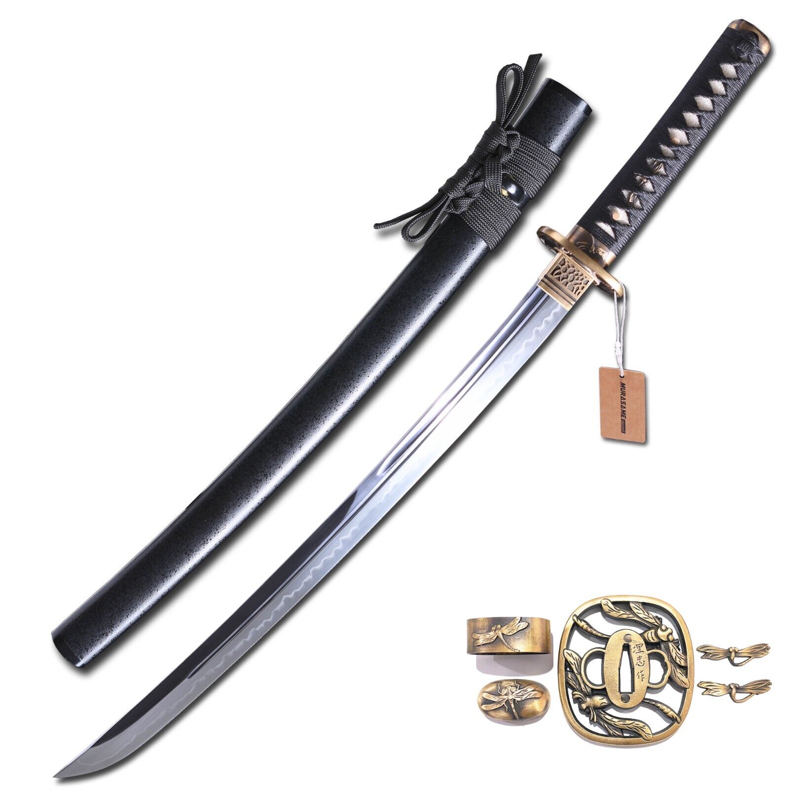 MURASAME Wakizashi Sword Clay Tempered T10 Steel Unkubi-Zukurai Real Razor Sharp