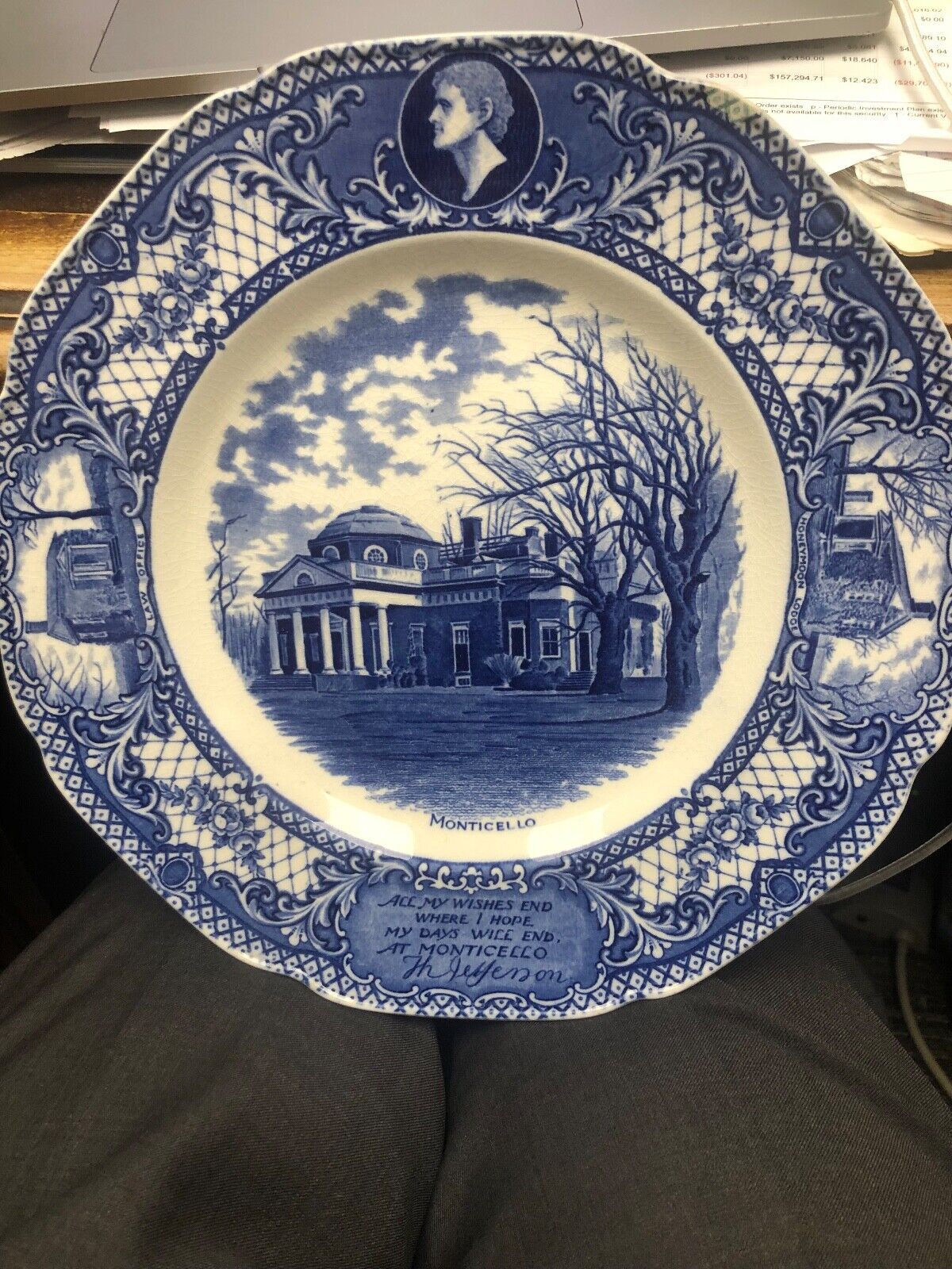Antique Thomas Jefferson Monticello Blue Plate