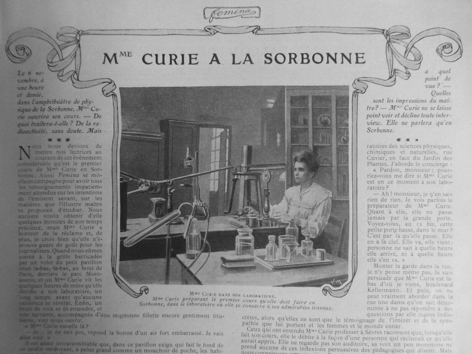 1906 WOMAN MARIE CURIE SORBONNE 1 ANTIQUE NEWSPAPER