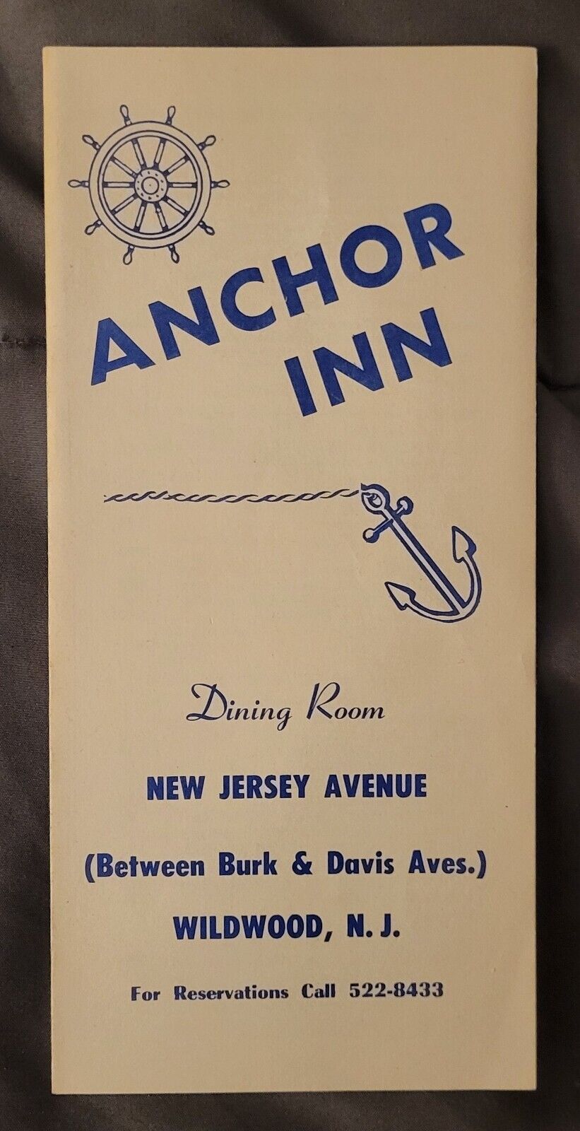 Vintage ANCHOR INN Take Out Menu. Wildwood, NJ