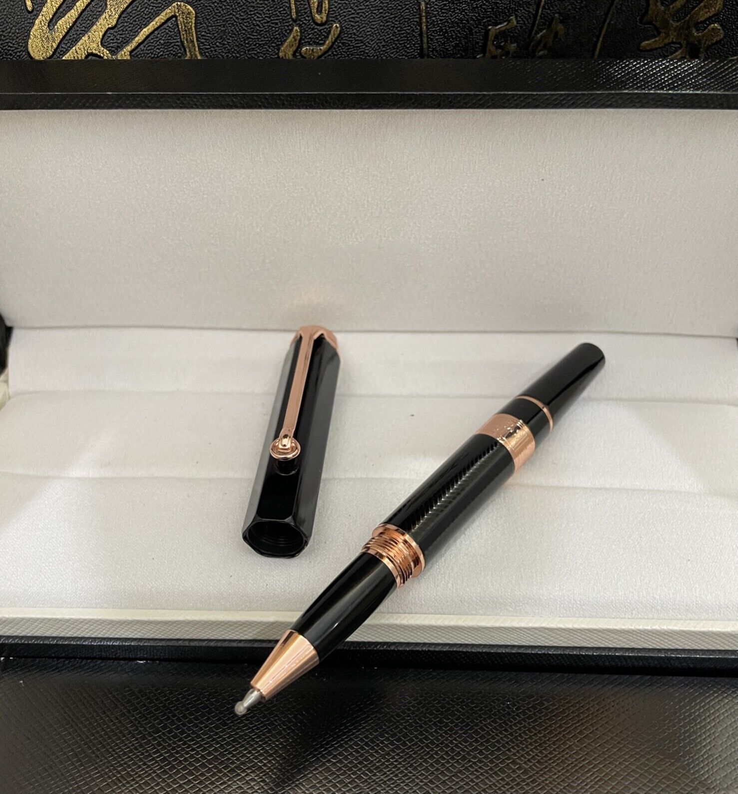 Luxury Great Writers Series Black+Rose Gold Color 0.7mm Rollerball Pen