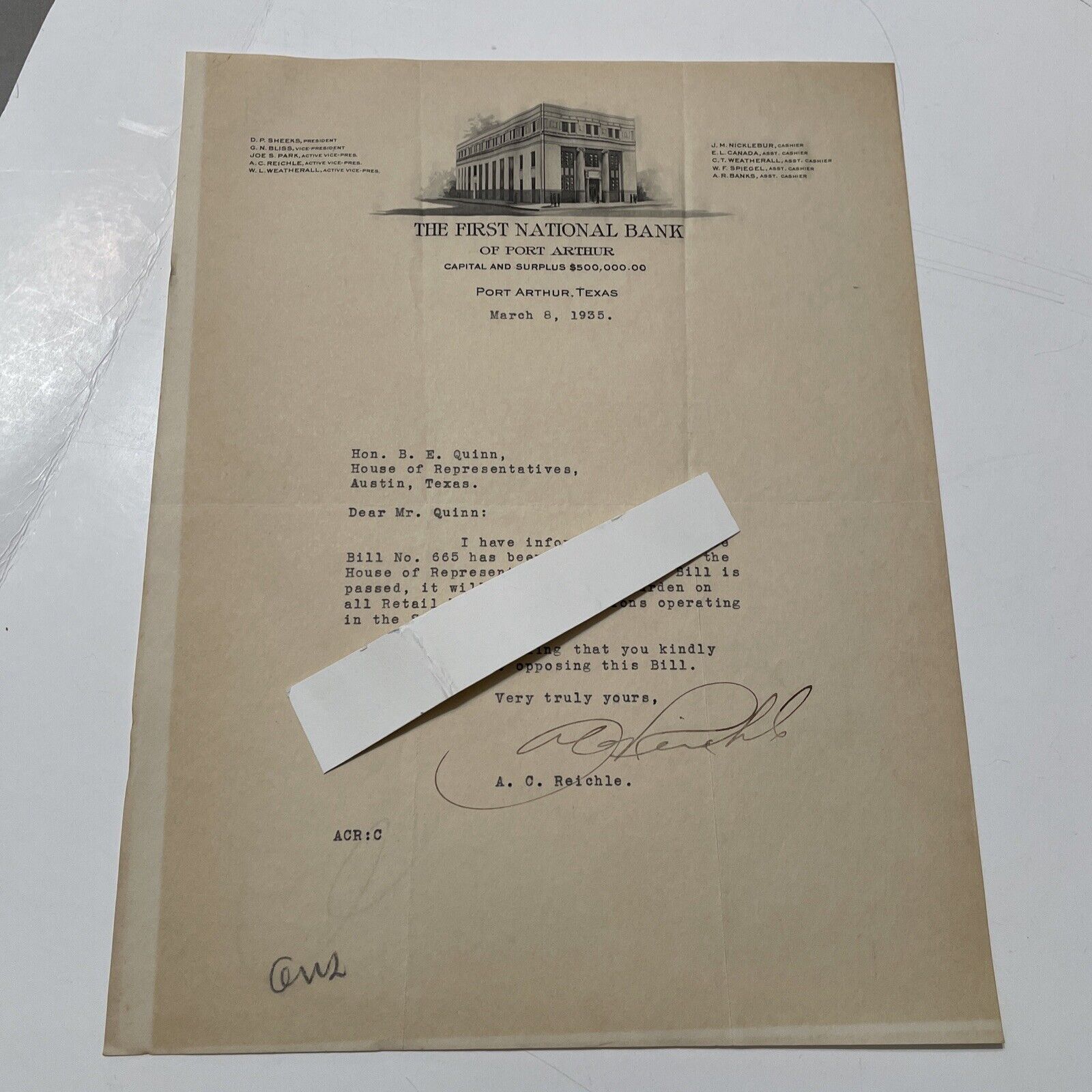 The First National Bank Of Port Arthur Texas Letter 1935