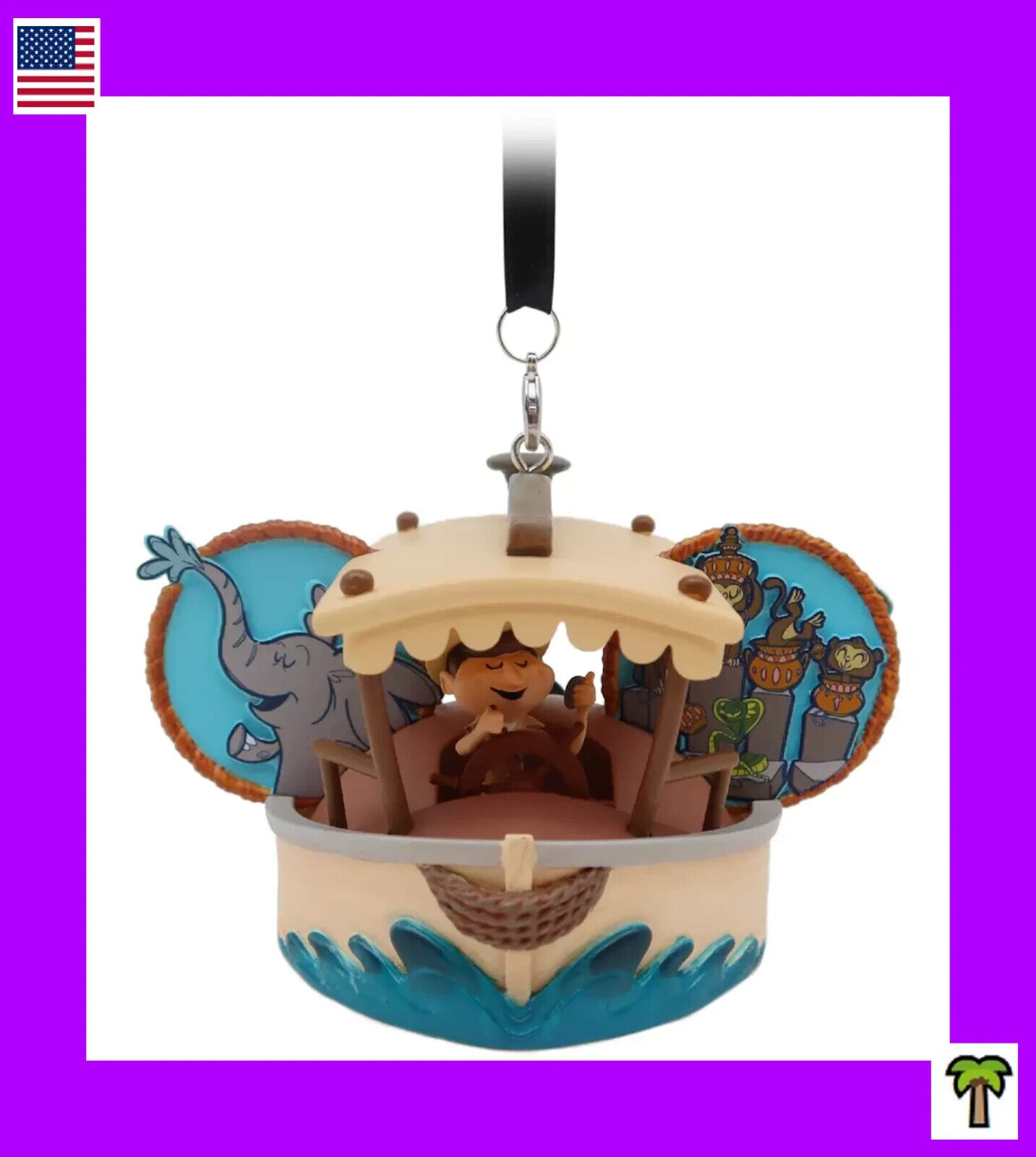 🌴 Disney Parks Jungle Cruise Ear Hat Ornament 3D Riverboat & Skipper Figure NEW