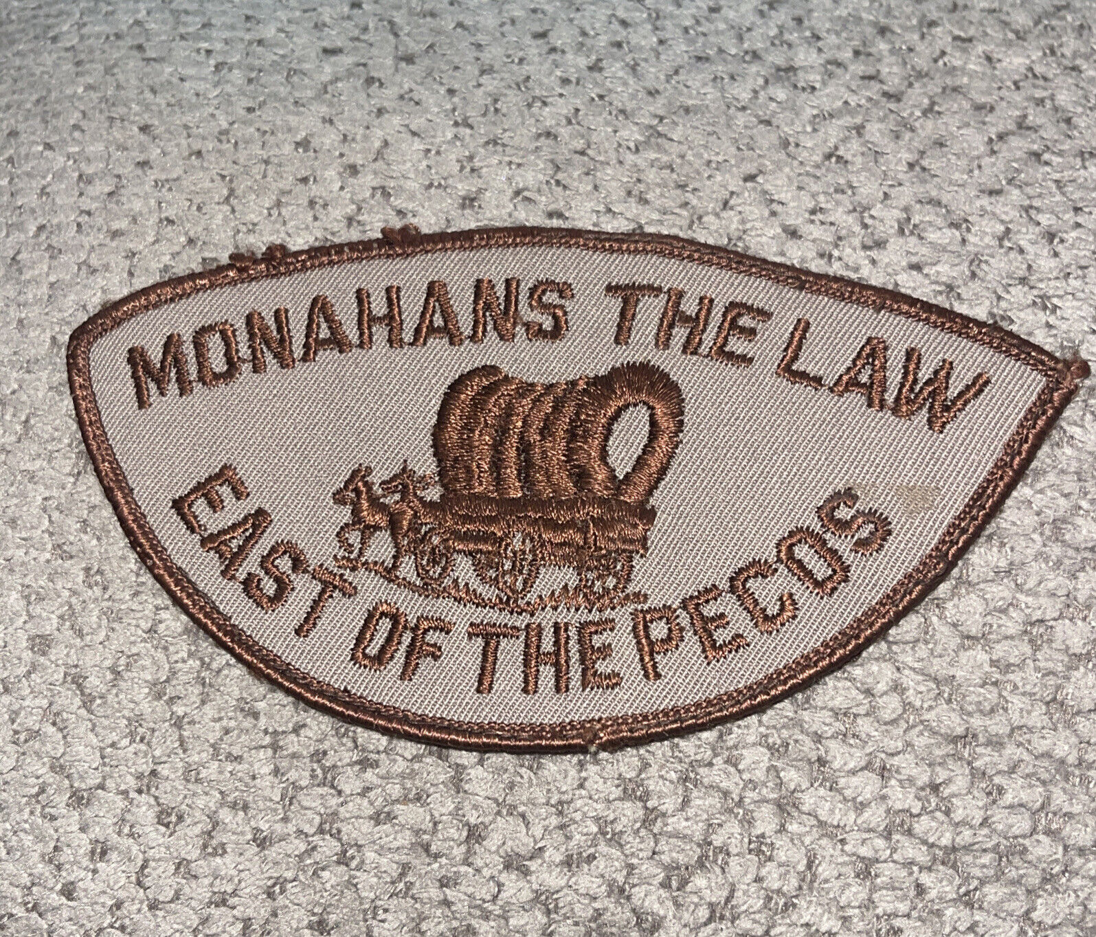 VTG MONAHANS THE LAW EAST OF THE PECOS BADGE PATCH COVERED WAGON 