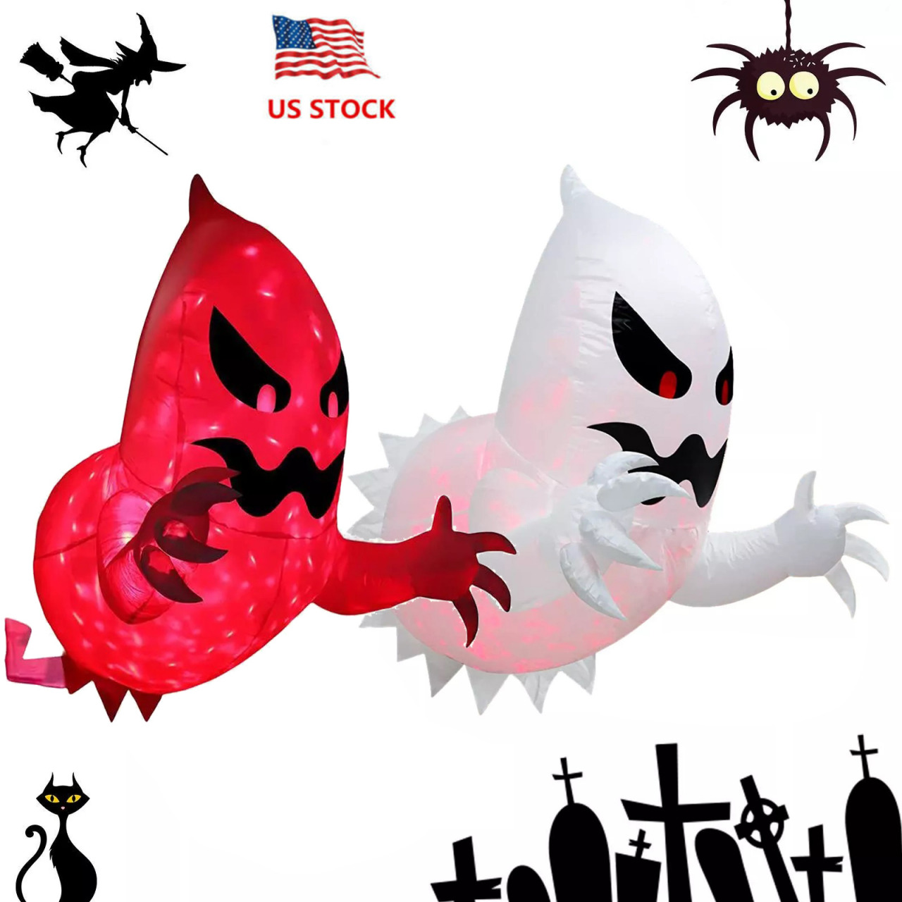 4.6ft Halloween Inflatable Flying Ghost Scary Broke Out From Window LED Outdoor