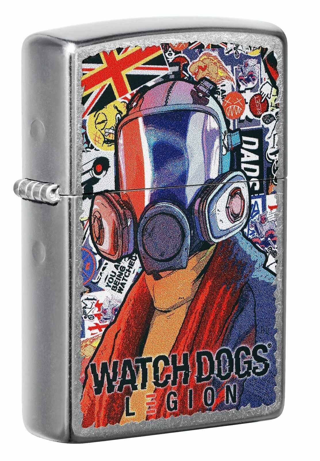 Zippo Watch Dogs Legion Street Chrome Lighter, Gas Mask & Street Art, 49557
