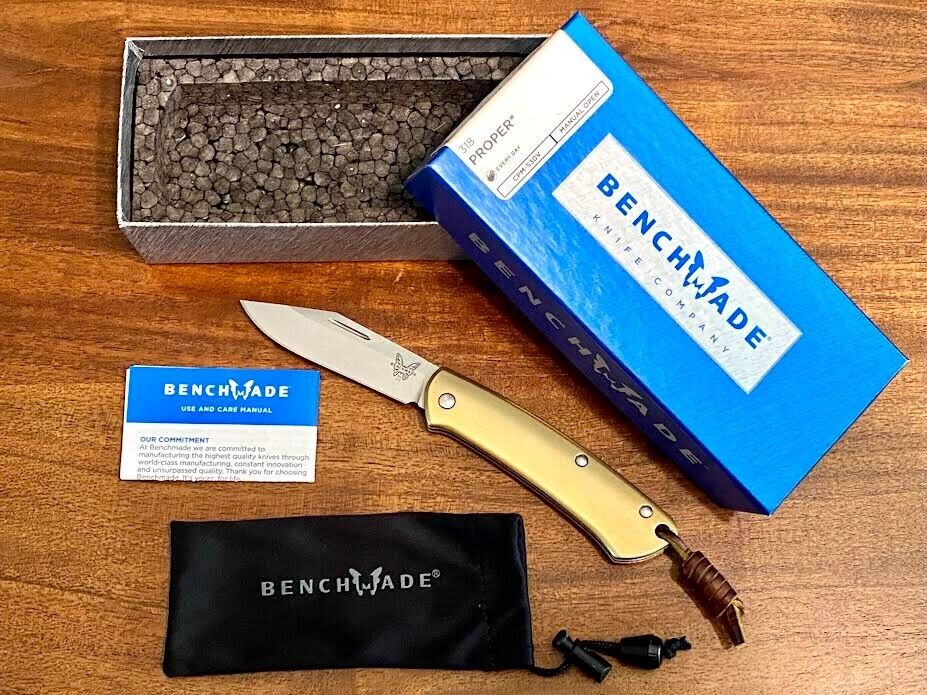 BRAND NEW BENCHMADE PROPER 318 CLIP POINT SLIP JOINT NEW FLYTANIUM BRASS SCALES