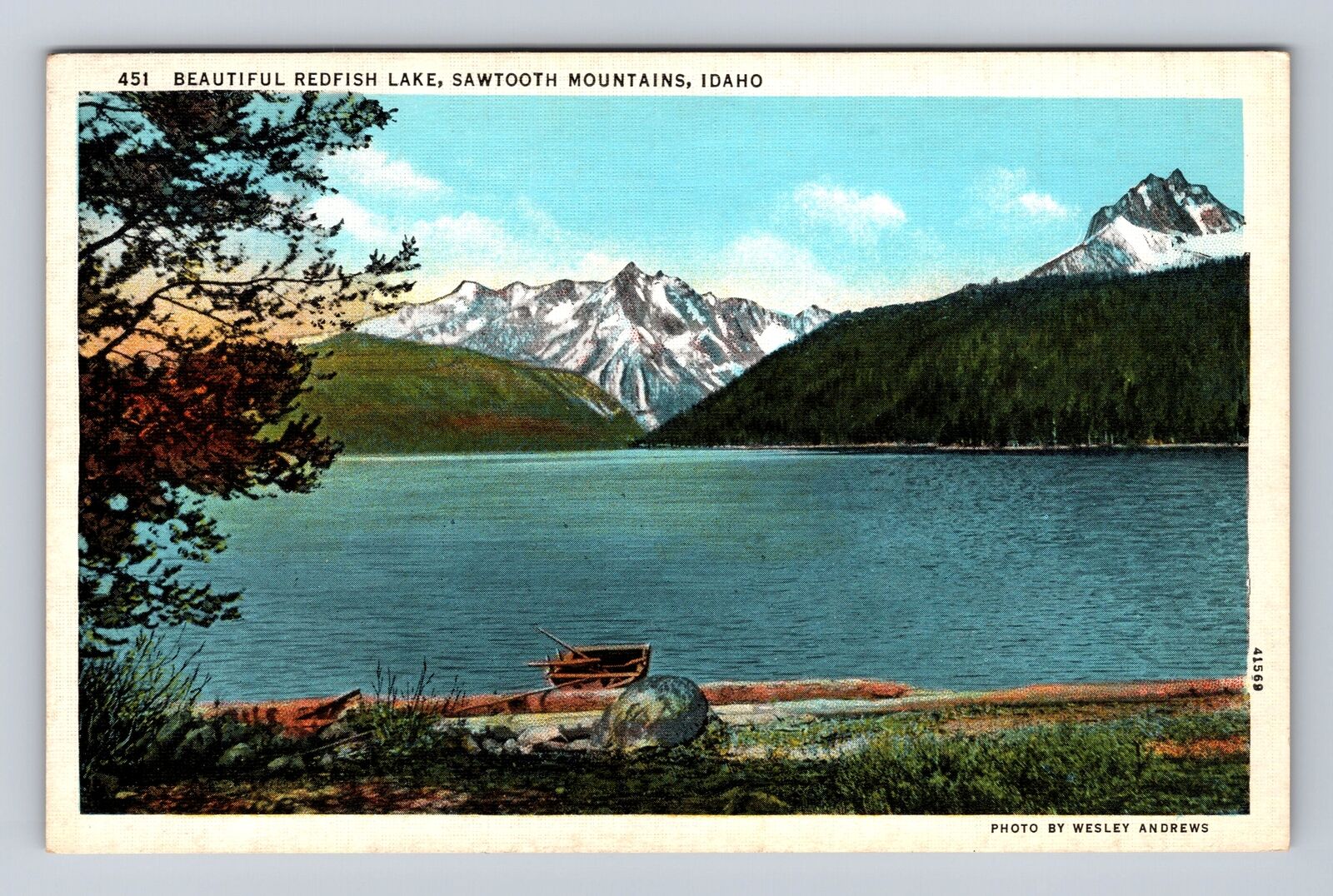 Sawtooth Mountains ID-Idaho, Redfish Lake, Antique, Vintage Souvenir Postcard