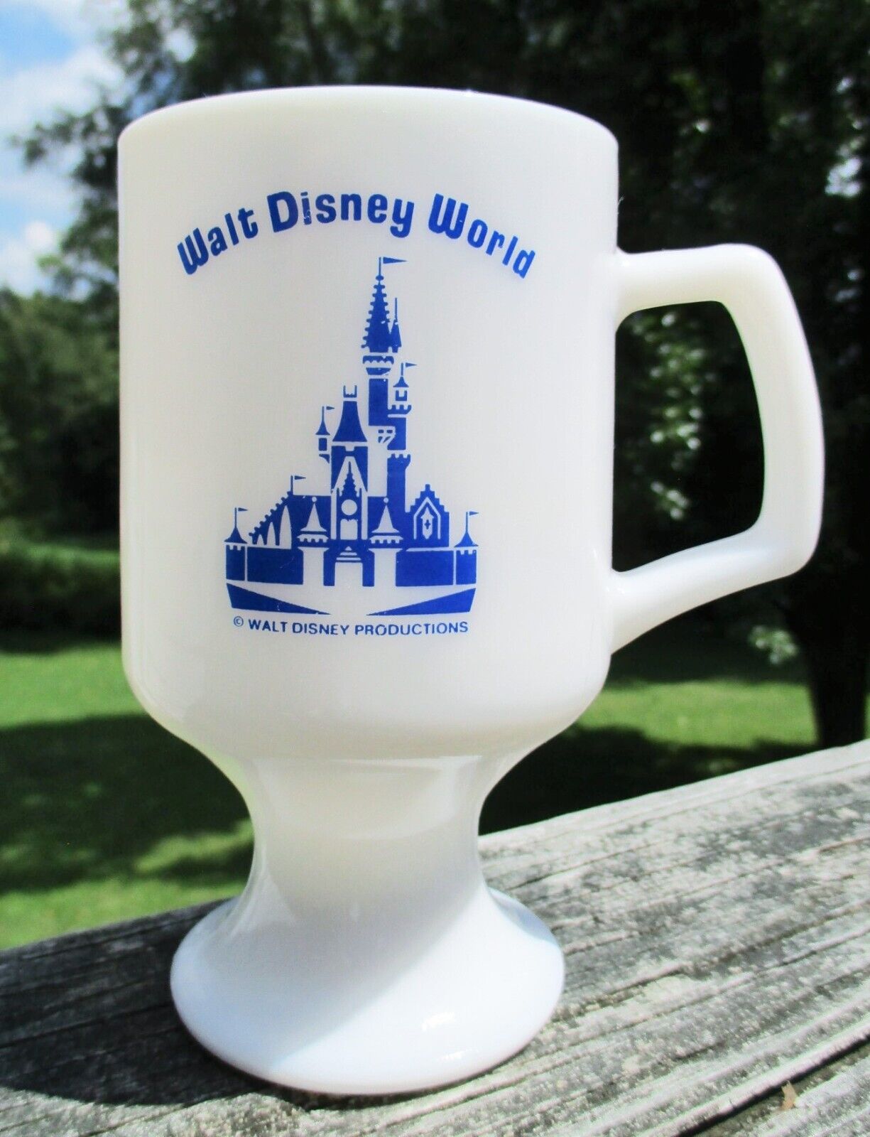Vintage Milk Glass Walt Disney World Footed Pedestal Mug NOT Personalized
