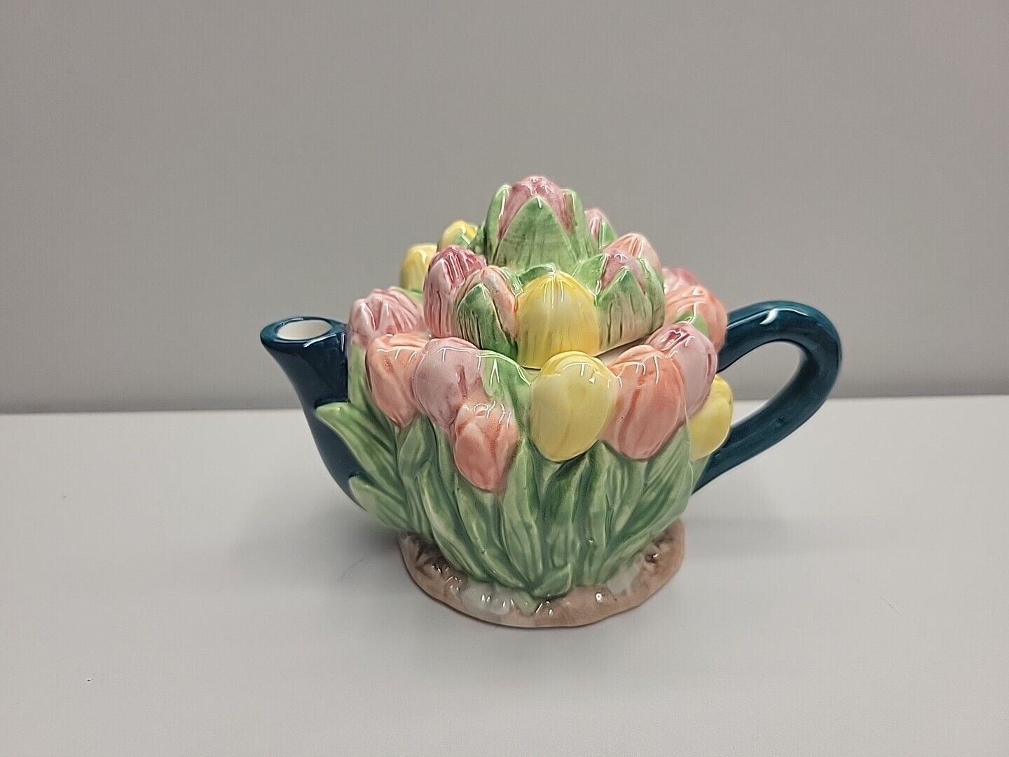 Cranbury Square Hand Painted Miniature Teapot March Tip Toe Through The Tulips