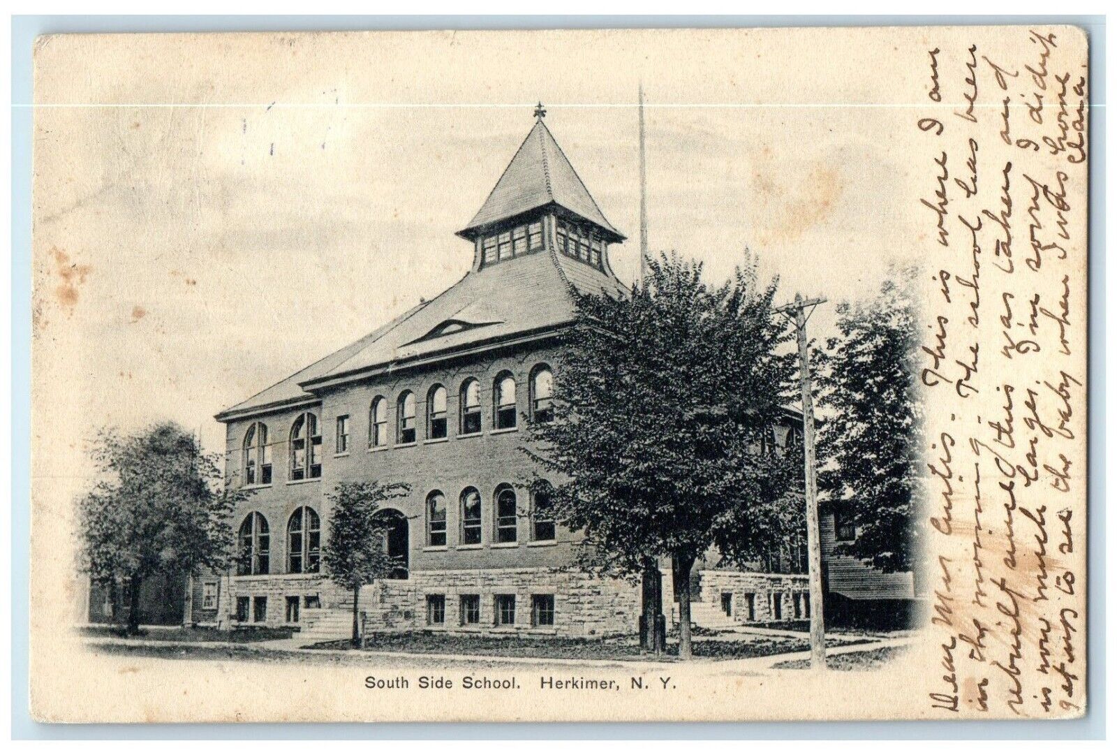1907 South Side School Exterior Building Herkimer New York NY Vintage Postcard