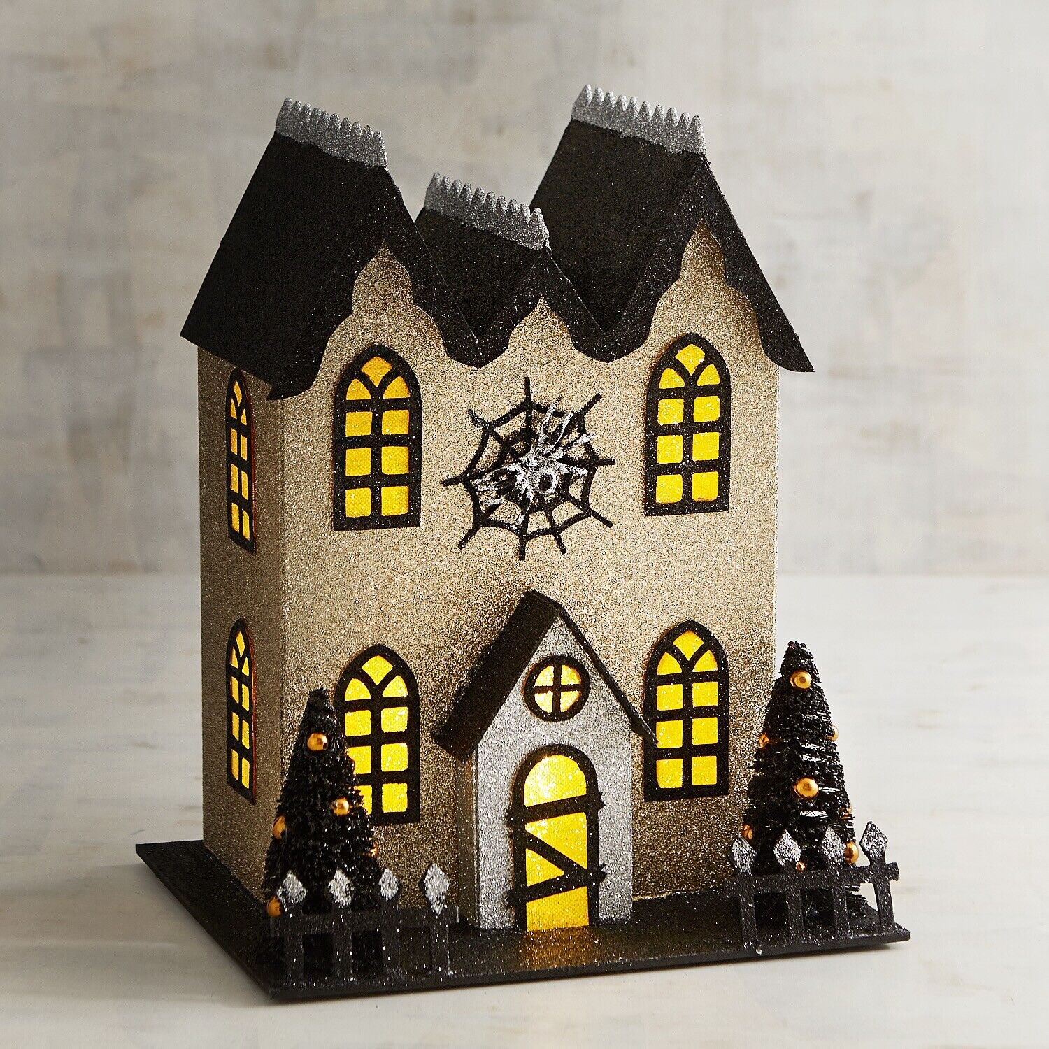 Pier 1 Imports LED Light UP Halloween Gold Glittered Spider Haunted House