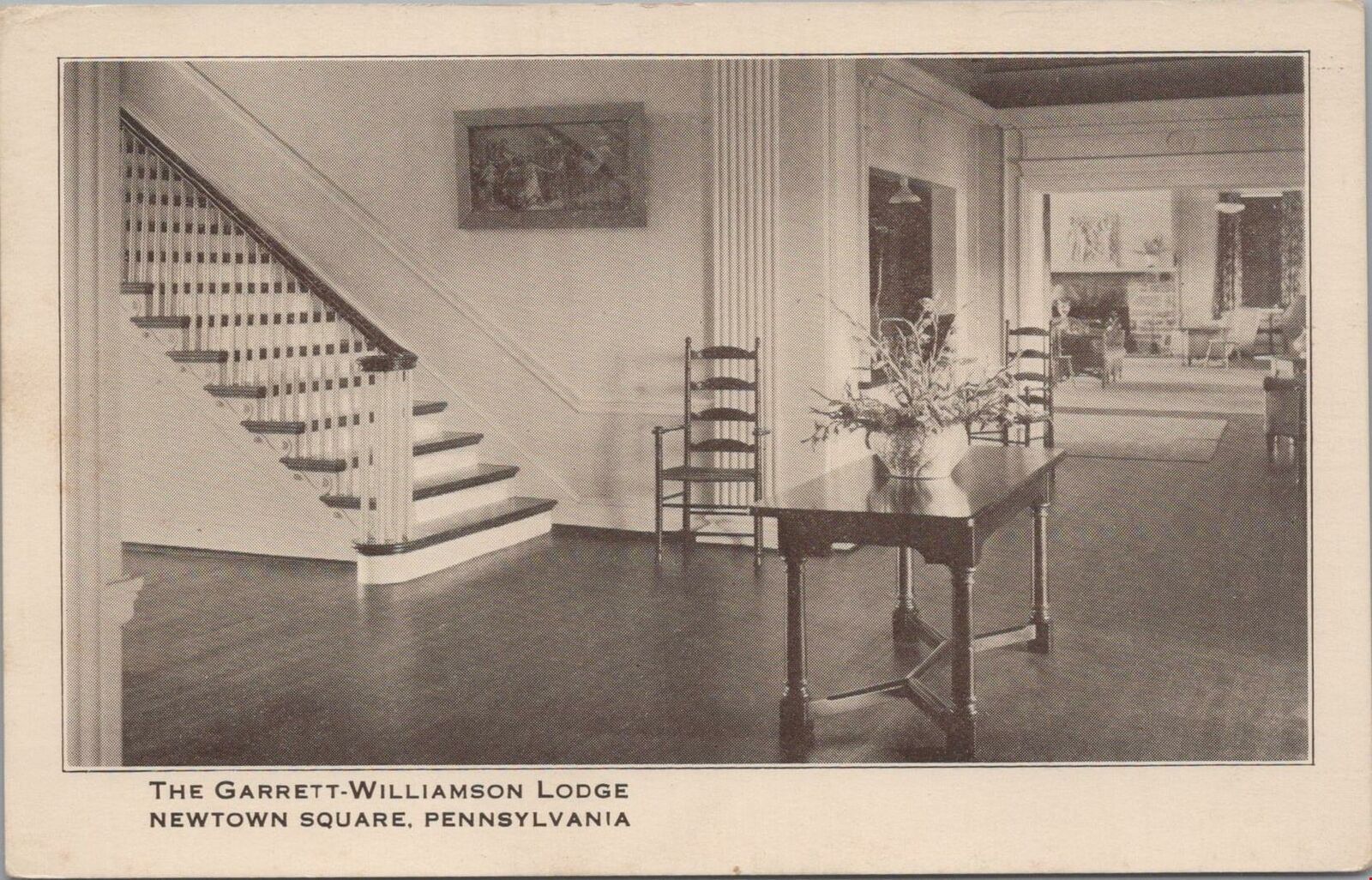Postcard Garrett Williamson Lodge Newtown Square PA Entrance Way 