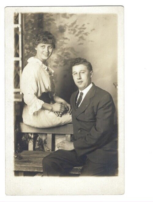 c1900s Dapper Man Woman Romantic Couple RPPC Real Photo Postcard UNPOSTED