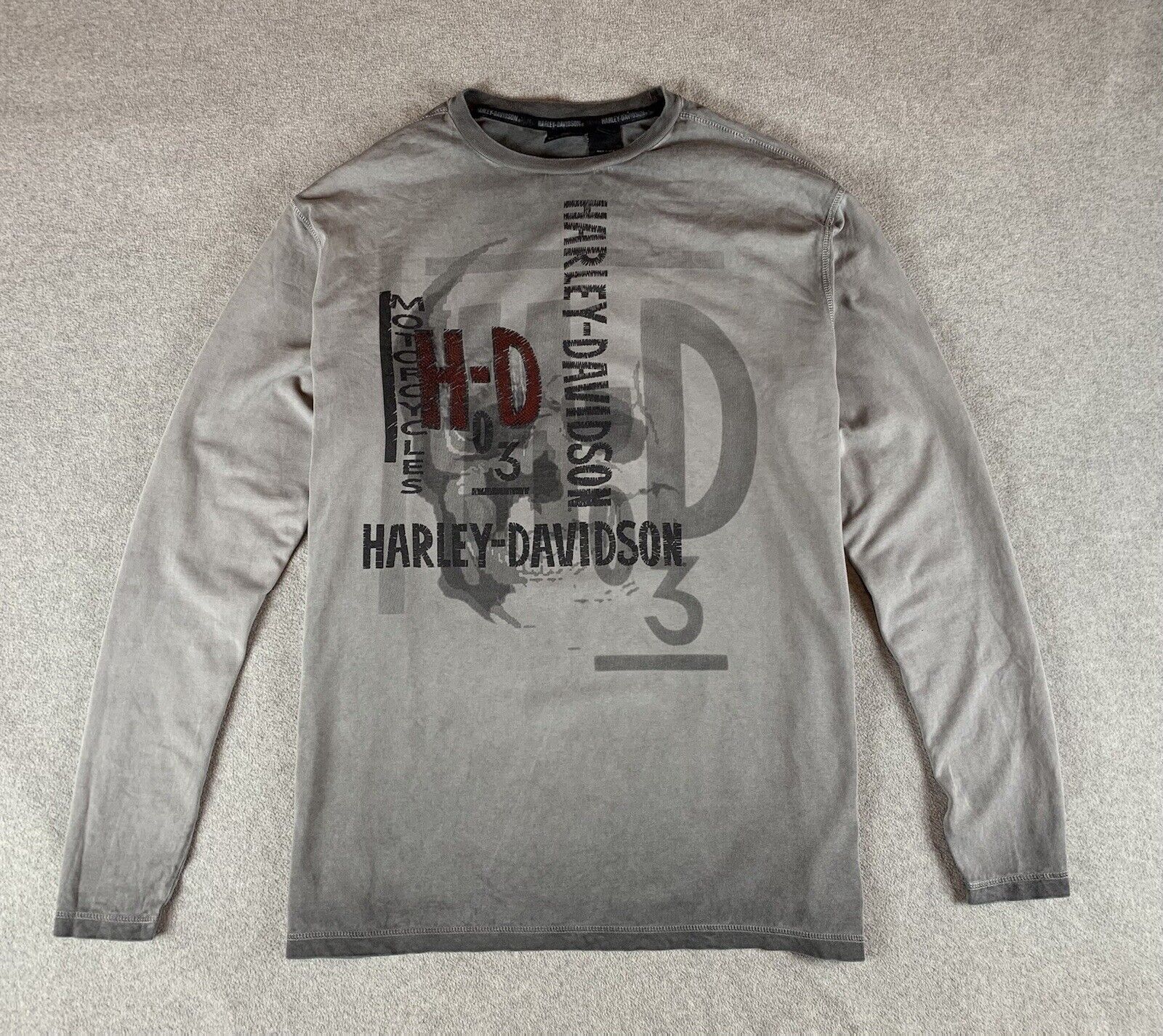 Harley Davidon Motorcycles Mens Size 2XL Gray Long Sleeve Pullover Shirt 