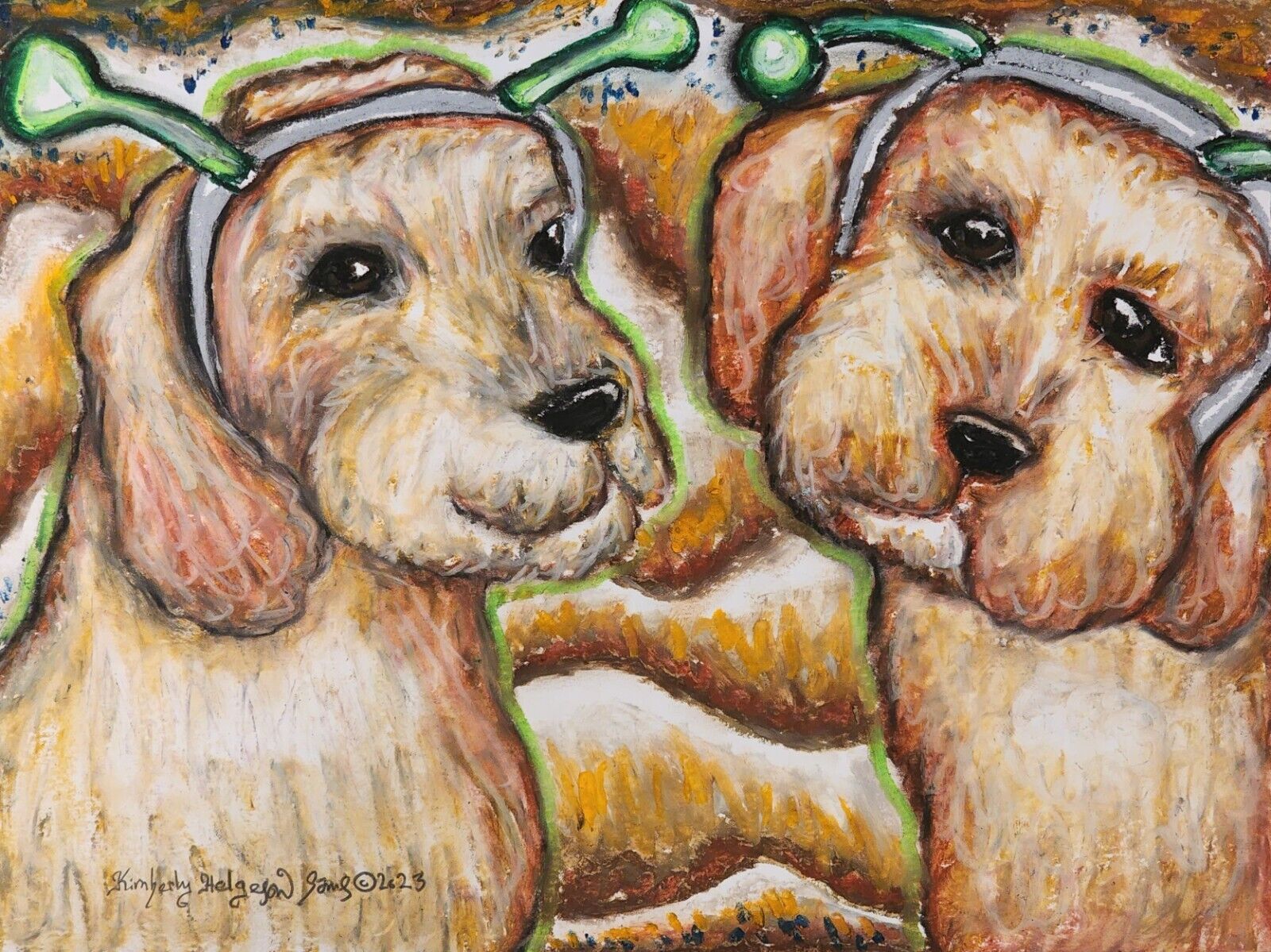 Goldendoodle Martians Dog Art Print 13x19 Signed by Artist KSams Mixed Breeds