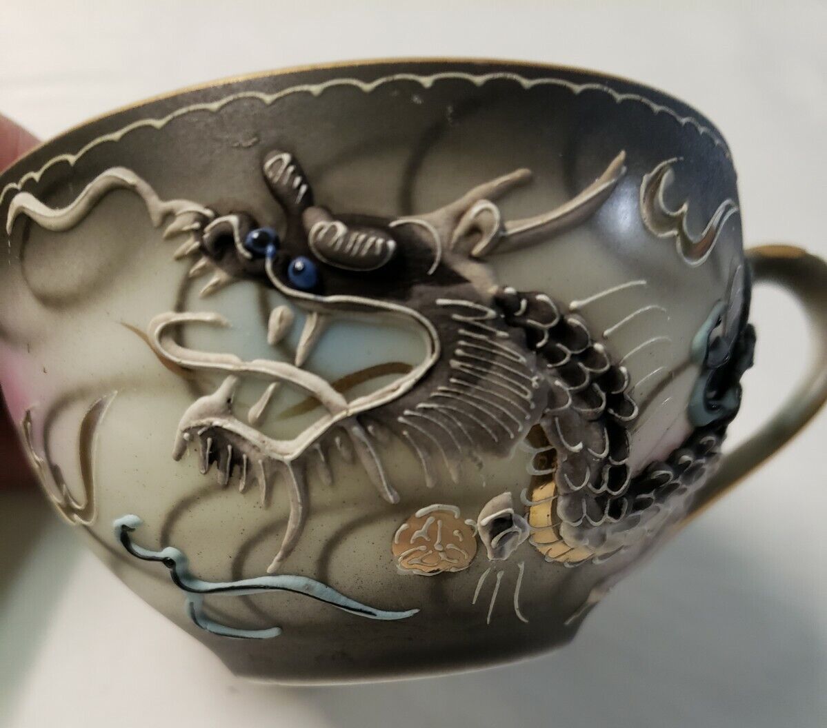 Vintage Raised Dragon Dragonware Moriage Lithophane Tea Cup